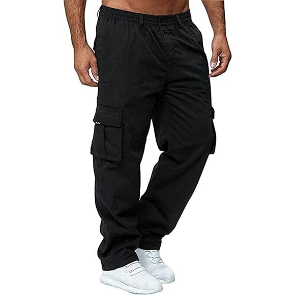 NWT ~ Men's Black Casual Cotton Relaxed Fit Cargo Pants ~ Size LARGE - Picture 1 of 3
